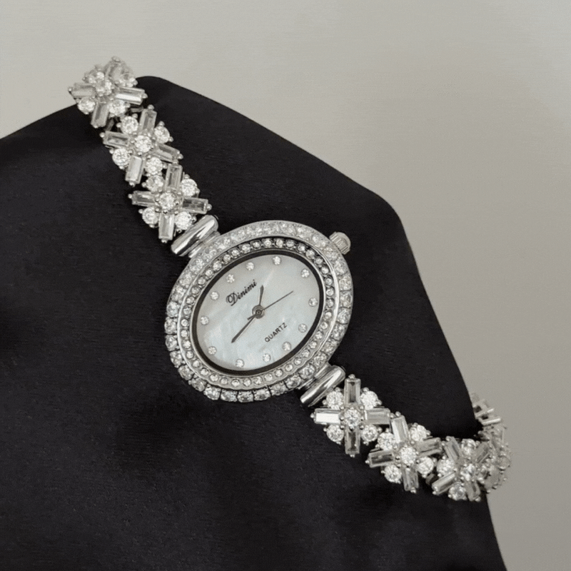 Light Luxury Fashion White Oval Dial Watch – Silver Crystal  display picture 3