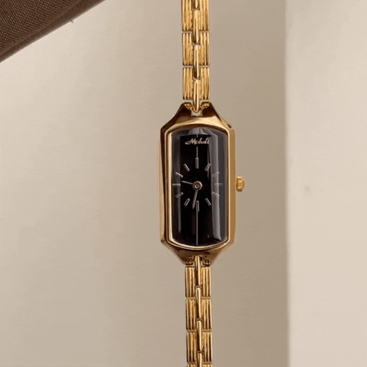 High-End Minimalist – Women’s Gold Slim Strap Rectangular Black Dial Quartz Watch
