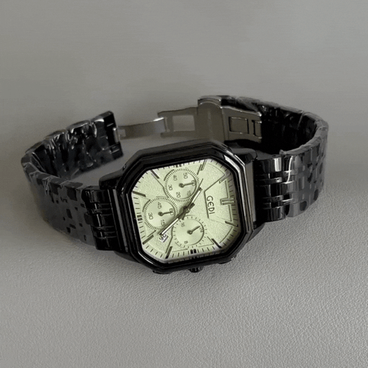 Green Women's Watch – Oversized Dial with Black Wide Leather Strap | Moss