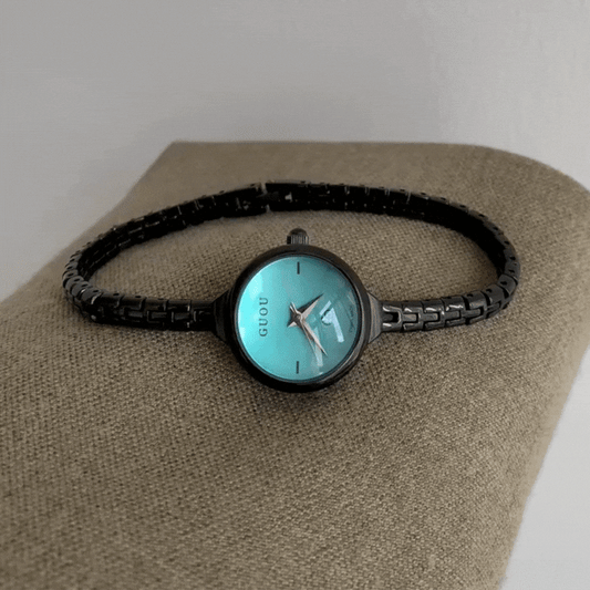 Black Dainty Watch – Women's Quartz Watch with Thin Strap & Blue Mini Round Dial | Blue Haze