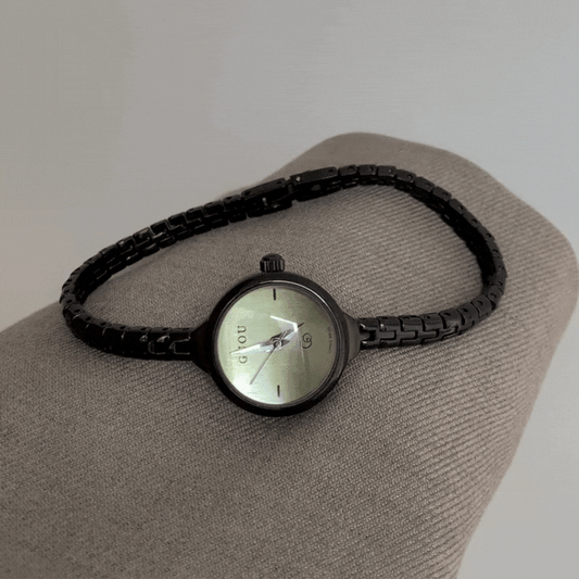 Black Women's Watch – Dainty Mini Round Green Dial with Leather Strap | Ivy