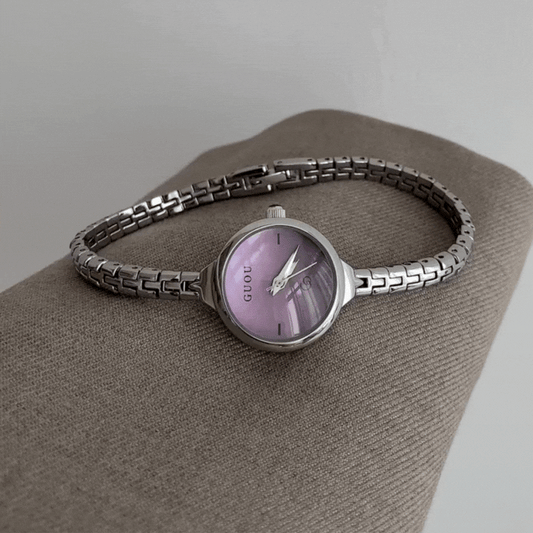 Silver Dainty Watch – Women's Quartz Watch with Thin Strap & Purple Mini Round Dial | Lilac Whisper