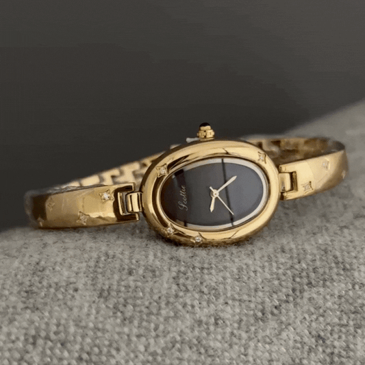 Gold Women’s Bangle Watch – Oval Tub Dial Watch Bracelet with Star-Engraved Design | Starlight