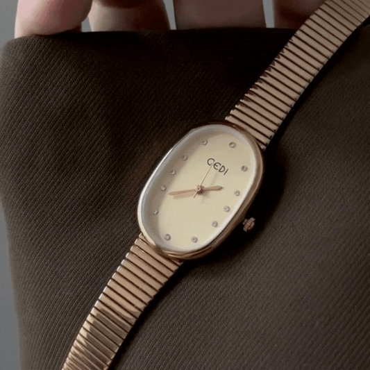 Rose Gold Women’s Quartz Watch – Dainty Oval Dial Bangle Watch | Blush