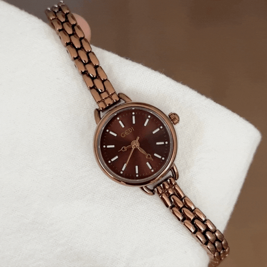 Modern Minimalist – Women’s Brown Slim Strap Round Dial Quartz Watch