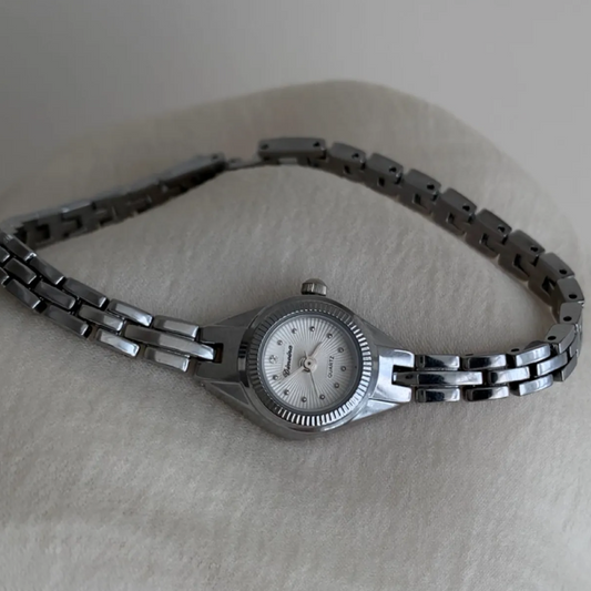 Mini Reloj de cadena de plata - Petite White Dial for Women