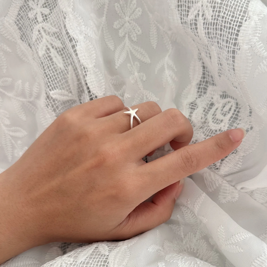 Matte Silver Adjustable Star Ring – S925 Sterling Silver | Nova
