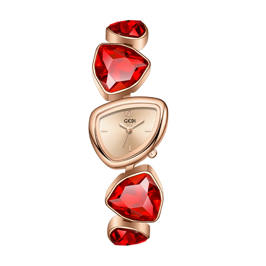 Crimson Crystal Timepiece: Irregular Red Crystal Chain Quartz Watch