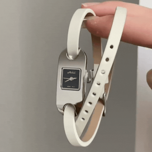 Silver Luxe Timepiece: White Double-Strap Silver Dial Watch