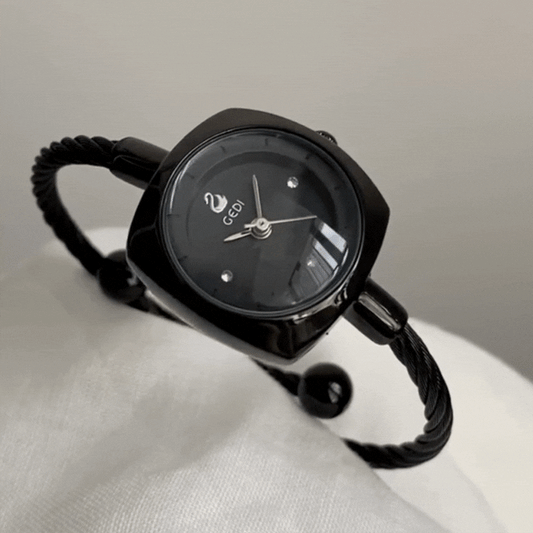 Chic Petite – Women’s Black Braided Metal Bracelet Small Round Quartz Watch