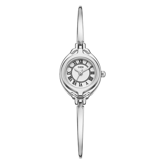 Luna Slim - Silver Bangle Watch s bijelim mini biranjem