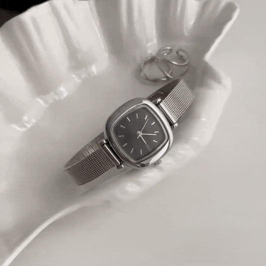 Silver Women’s Watch – Square Black Dial Dainty Bracelet Style | Onyx
