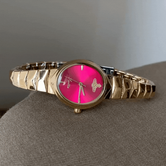 Gold Women’s Watch – Elegant Red Oval Dial Quartz Watch with Slim Bracelet Strap | Garnet