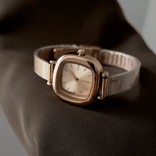 Rose Gold Women’s Watch – Square Small Dial Quartz Watch with Dainty Bracelet | Livia