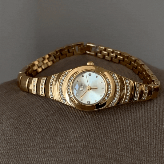 Golden Radiance: Gold Dial Diamond Quartz Watch