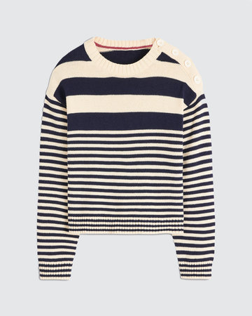 Stripe Button-Shoulder Knit Sweater