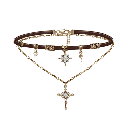 Starlight Cross Leather Necklace
