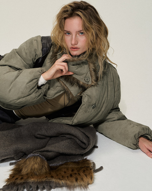 Faux Suede Short Padded High Collar Jacket