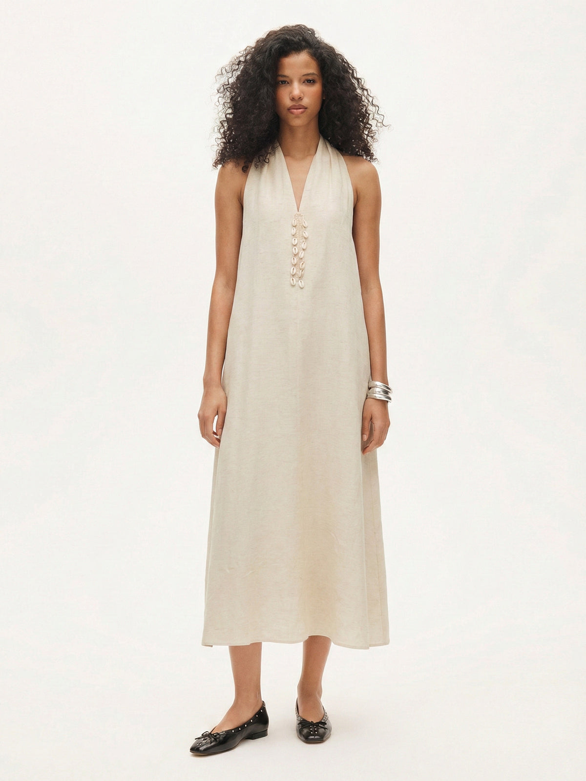 halter neck linen maxi dress Lelia open-back linen-voile halterneck maxi dress - midnight blue