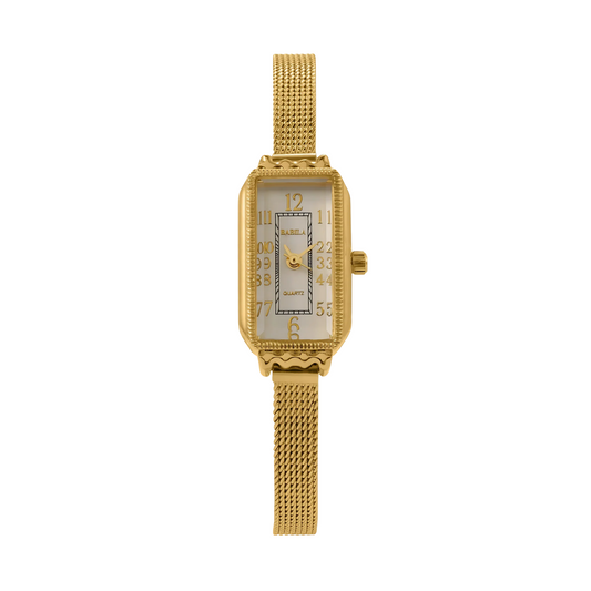 Golden Muse – Rectangular Mesh Strap Timepiece