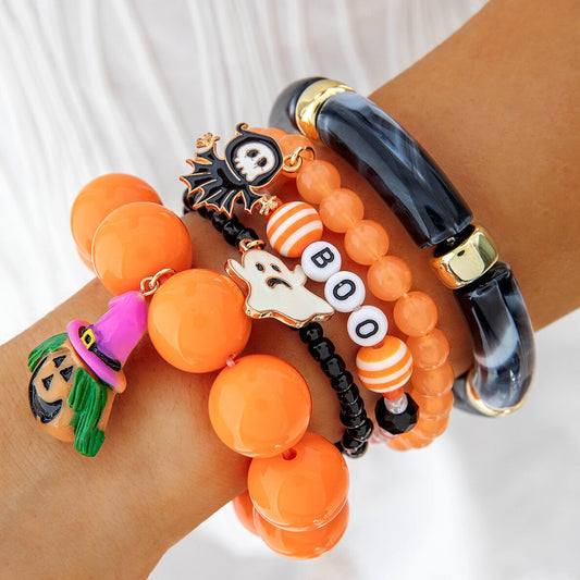 Halloween Jewelry 5-Pack: Skull Bracelets - Perfect for Party Favors