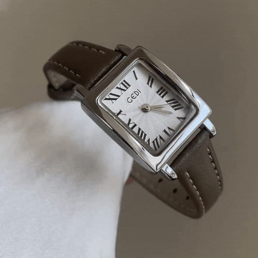 Montre Prestige Elephant Grey : Montre en cuir à cadran carré romain