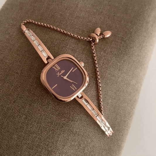 Montre Lavender Royale : montre à chaîne en or rose et cadran carré violet