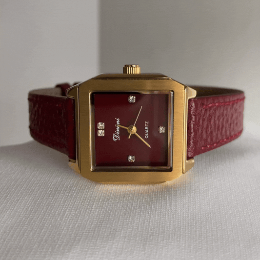 Vintage francia ihletésű időmérő: Angora Red Bőr és Diamond-Accented Watch
