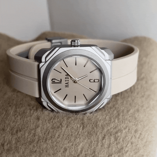 Sporty Casual Timespiece: White Magnetic Strap & Grey Dial Waterproof Watch
