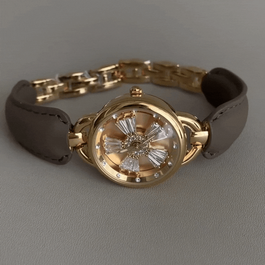 Charme élégant : montre à quartz flocon de neige avec bracelet en cuir gris éléphant
