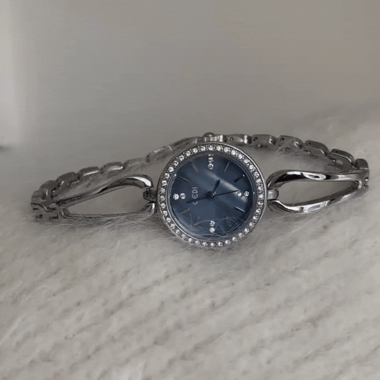 Elegáns ezüst karkötő: Kék Dial Quartz Watch