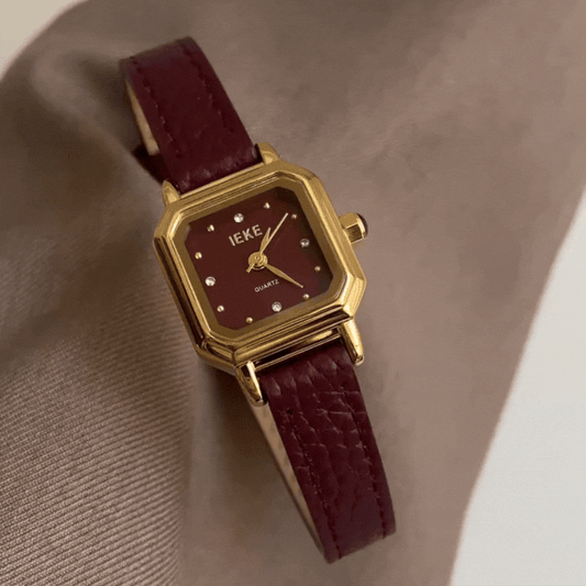 Angora crvena koĆŸna kvadratna kotaÄa Quartz sat