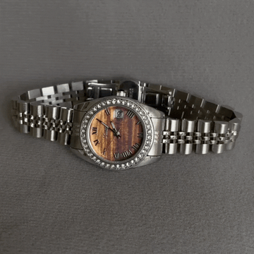 Silver Tiger's Eye Dial Quartz Watch voor vrouwen - roestvrijstalen elegantie