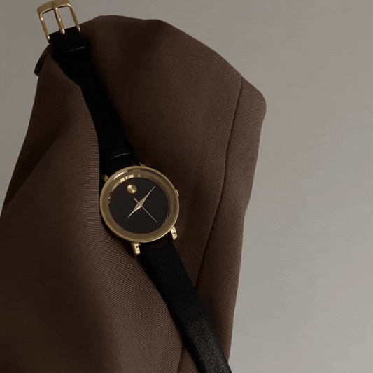 Montre en cuir noir et or Obsidian Gold