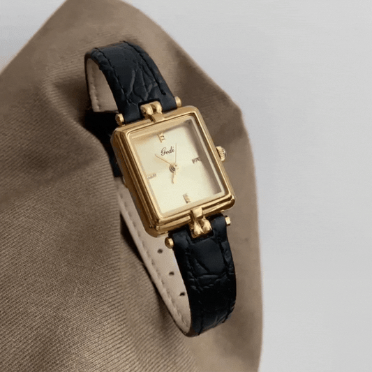 Francuska elegancija sat: Crna koĆŸna zlatna kotaÄa Quartz Watch