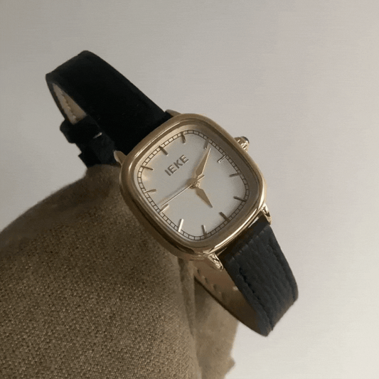 Obsidian luxe ρολόι: μαύρο και χρυσό δερμάτινο ρολόι