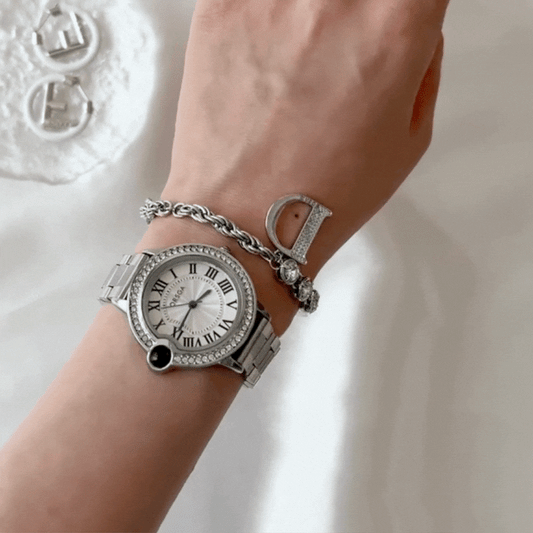 Lumière Pearl – Silver Balloon Watch with Crystal Details