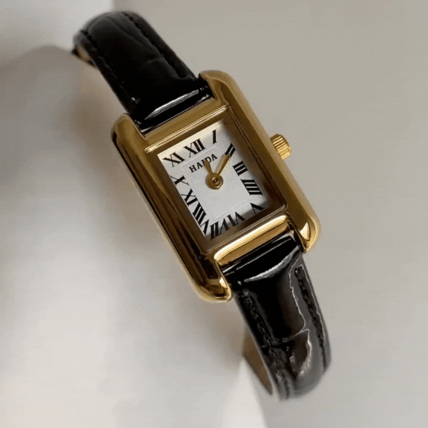 Minimalista de encanto: Reloj de cuarzo cuadrado de cuero negro de