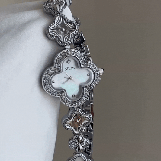 Lumi Clover – Silver Lucky Watch with Mother-of-Pearl Dial