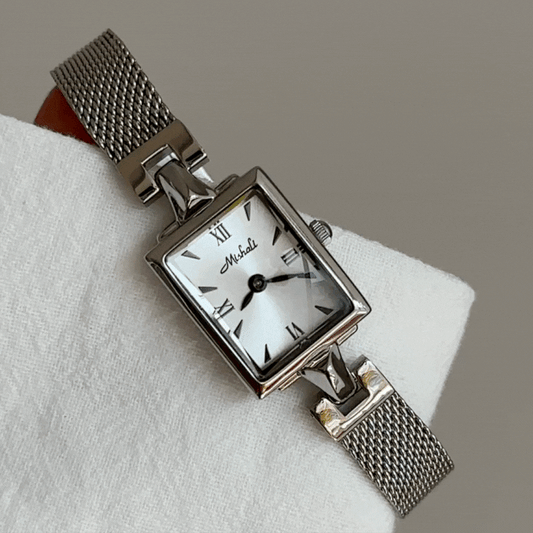 Silver Women Rectangular Dial Watch Bracelet Style Quartz Minimalist – Argent