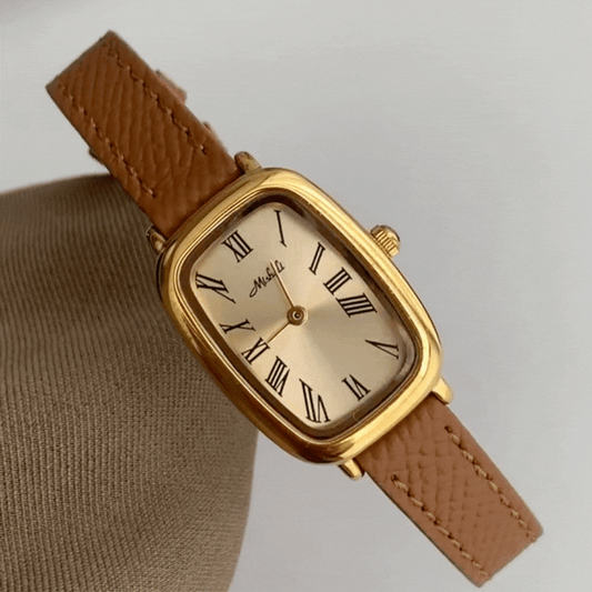 Brown Leather Timepiece: Oval Quartz Watch