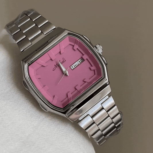 Montre Silver Blossom : Montre calendrier à cadran rose
