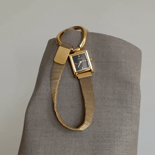 Modern Rectangle - Black Dial Gold-Tone Bracelet Quartz Watch