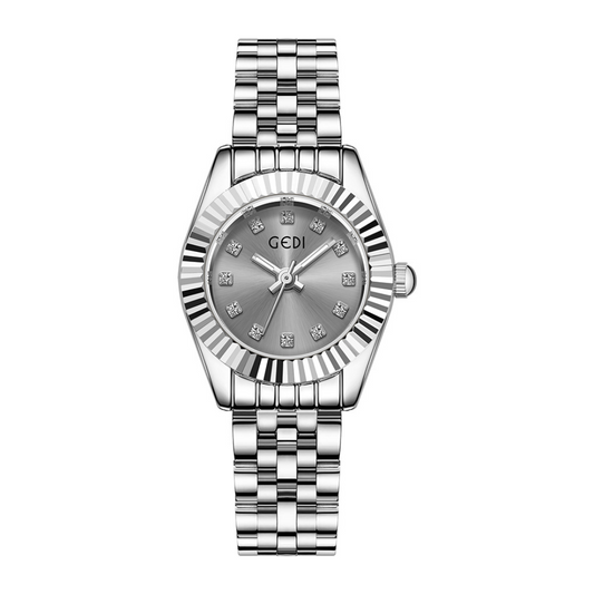 Platinum Grace Timepiece: Silver and Grey Chain Quartz Calendar Watch