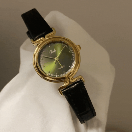 Vintage crno kože zlatne kućište zeleno biranje vodootporne dame kvarc
