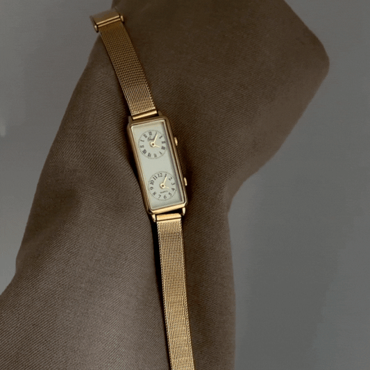 Zlatna mreĆŸasta remen Quartz Watch for Women - Dizajn dvostrukog biranja sa zlatnim licem