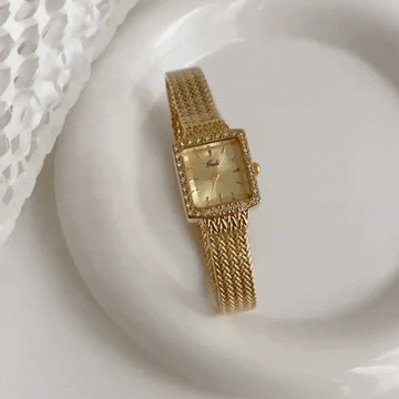 Orologio in quarzo bracciale a catena di grano oro per donne-quadrante oro a cima del diamante quadrata