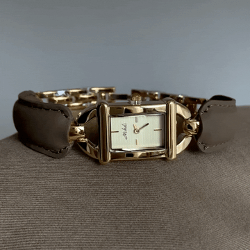 Vintage gull rektangulær skive med elefantgrått skinnomslag stropp kvinnes kvarts klokke