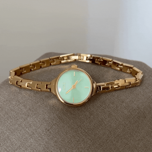Gold Women Small Round Dial Watch Slim Chain Strap Mint Green Face Quartz Light Luxury Exquisite – Minté