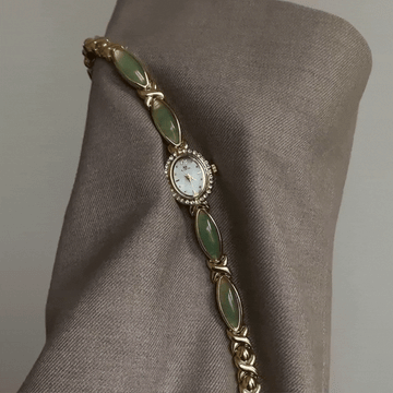 Zeleni chalcedony inlay ovalni kotačić narukvica kvarc
